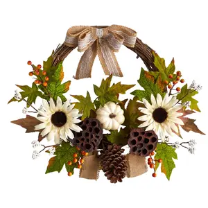 Nearly Natural 20" Sunflower, White Pumpkin & Dried Lotus Pod