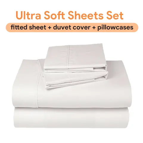 Kasentex 3-Piece Plain Microfiber Bedding Set - Skin-Friendly, Durable, Fade-Resistant, Breathable, Deep-Pocket Fitted Sheet, Duvet Cover, Pillowcases, Machine Washable, Snug Mattress Hold (Twin, Twin XL, Full, Queen, King, California King Sizes)