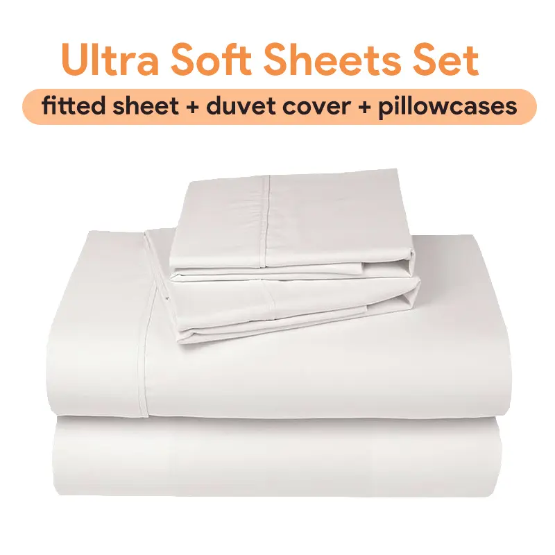 Kasentex 3-Piece Plain Microfibre Bedding Set - Skin-Friendly, Durable, Fade-Resistant, Breathable, Deep-Pockets Fitted Sheet, Duvet Cover, Pillowcases, Machine Washable, Available in Twin, Twin XL, Full, Queen, King, California King Sizes
