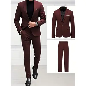 MenS 2pcs Classic Suit Set/Men's Formal Wear/High-Quality, Comfortable Fit, Stylish Jacket and Pants Combination/Suitable for Weddings, Parties, Formal Events, Business Meetings, and Special Occasions pocketsquare pant combination wrinkle-resistant fabric