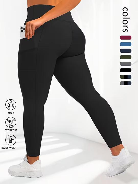 Women's 4-Pack High-Waisted Polyester High-Stretch Leggings with Pockets - Lightweight Athletic Plus-Size Wear for Yoga, Gym Workouts, All Seasons