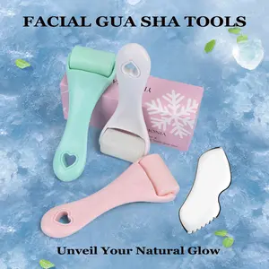 2pcs Ice Roller for Face and Gua Sha Facial Tool Set, Reduces Puffiness, Relieves Migraines, Skin Care Tools, Self Care Gift for Women