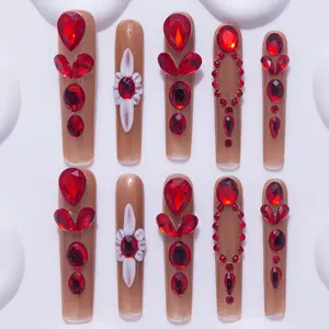 Nailssbysheccid，10pcs press-on nails,Long coffin, 100% handmade, simple style, combined with French style, 3D,suitable for family dinners, dates, weddings, it is the best gift for girls! Comes with jelly glue, crystal sticks and twisting rods.