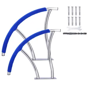 Set of 2 Pool Rails 30 in x 30 in Pool Handrails for Inground Pool 304 Stainless Steel 380 LB Load Capacity Rustproof with Blue Grip Cover & Accessories