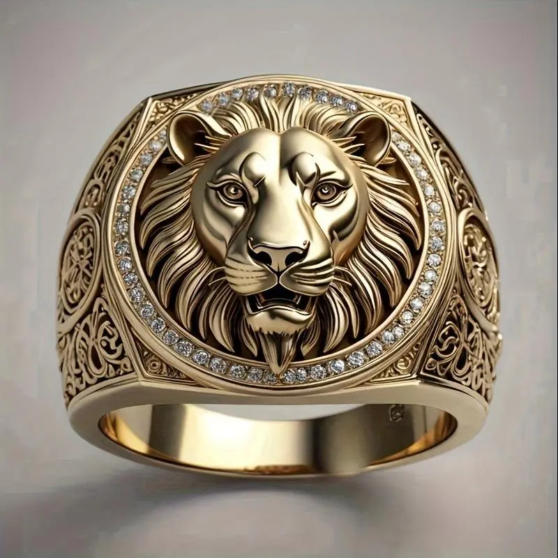 14 Golden Men's Lion Head Ring – Fashion Jewelry for Daily & Special Occasions Enhance Diamonds Casual Design Strength Statement Piece