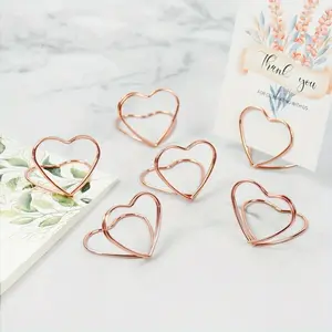 10pcs Double Heart Shape Metal Memo Holder Table Placecard Holder Photo Clip Card Stand Wedding Banquet Heart Message Holder