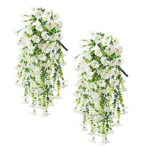 2 pieces of artificial hanging violets and eucalyptus flowers, Silk plant, UV protection, water-resistant, orange flowers with green leaves, Artificial Flowers For Outside, suitable for indoor/outdoor decoration