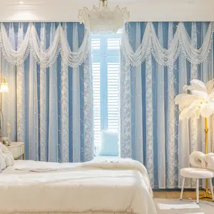 New Lace Thick High Weight Princess Style Window Curtain, Full Light Blocking Sun Protection Heat Insulation UV Block Privacy Decor