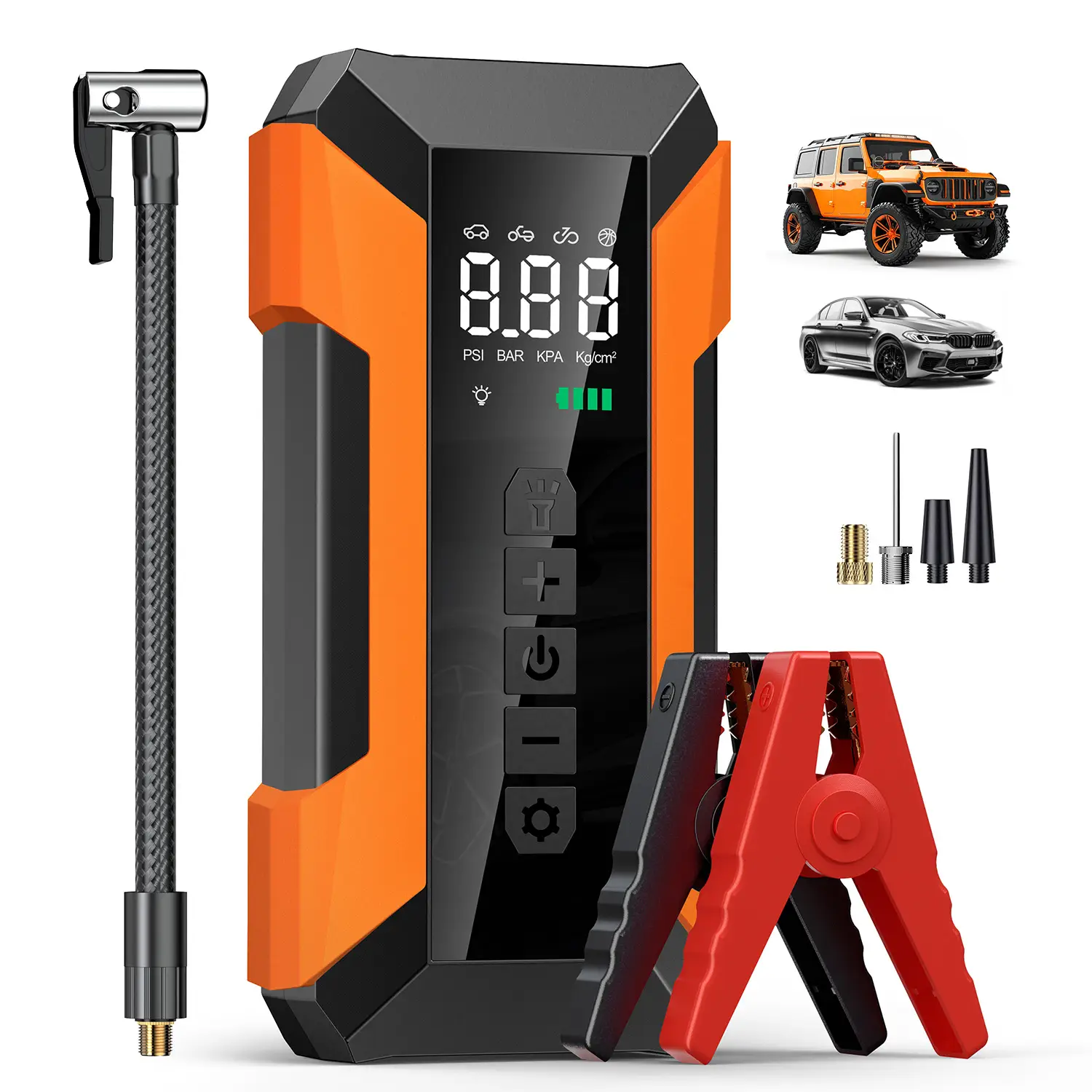 MEUCI Jump Starter with Air Compressor, 4000A Car Battery Jump Starter Portable (8.0 Gas/7.0L Diesel), 12V Jump Start Battery Pack Jump Box with Smar