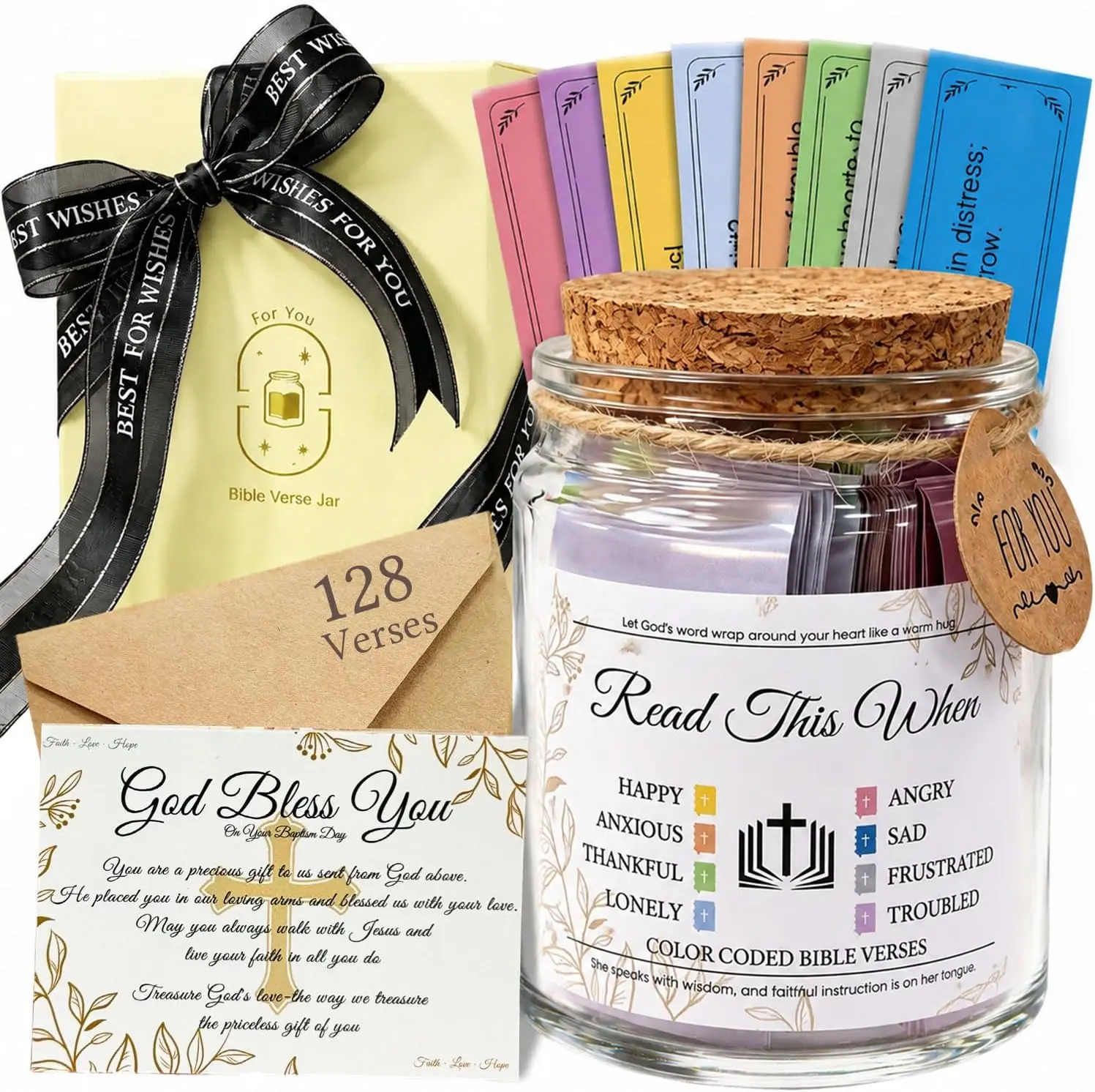 2026 New Christian Gifts for Women Men - 8 Emotion Bible Verse Jars | 128 Scripture Card Prayer Jar Gift wrapping Suitable Easter Mothers Thanksgiving Christmas Birthday Gifts Idea for Girls Boys