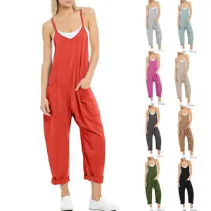 Romper Women's Clothing 2025 Summer New Casual Pocket Spaghetti Straps Knitted One-Piece Trousers Suspender Trousers Women fleabag  jumpsuit jenn  carter  snow  suit white  monochrome  outfit summer  2  piece  set spring  break  outfit