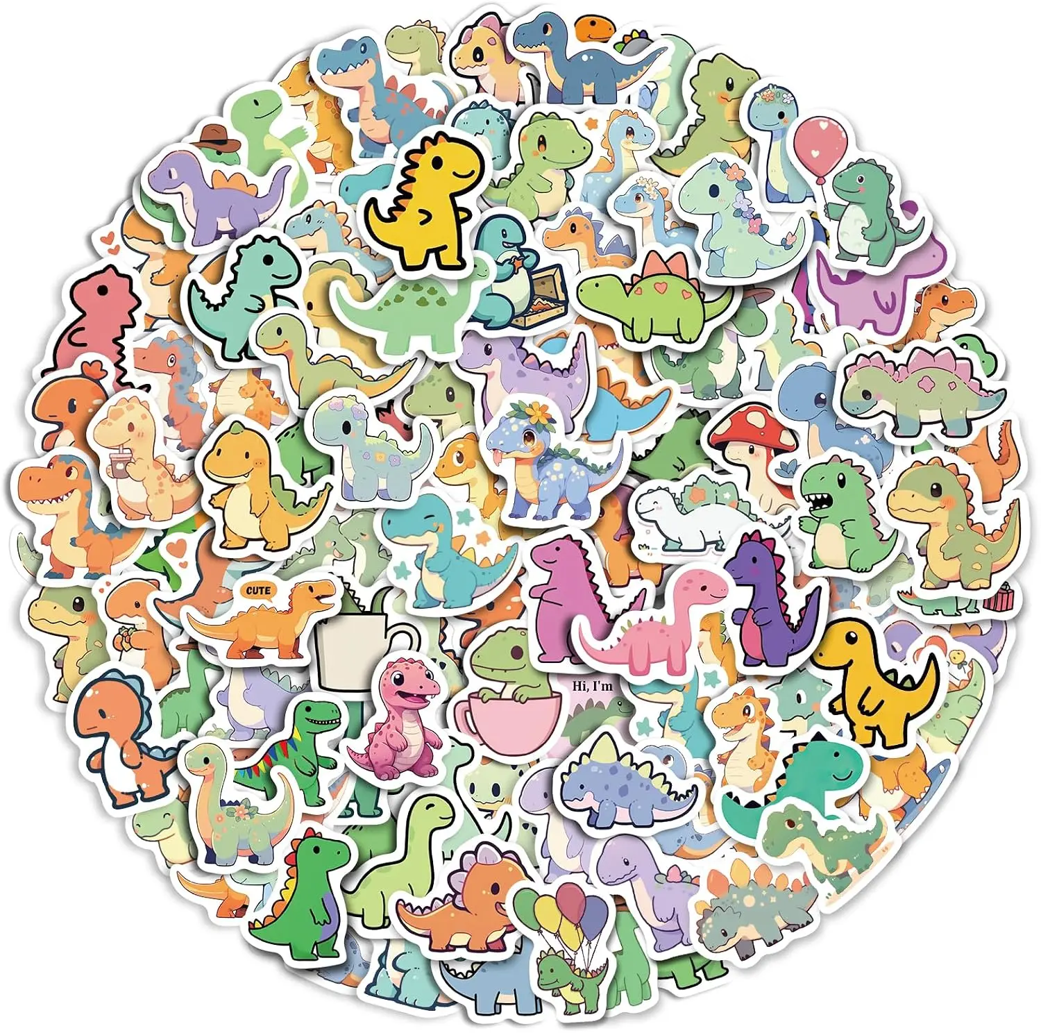 100 Pcs Cute Dinosaur Stickers Pack | Vinyl Stickers for Kids & Toddlers | Dinosaur Party Favors Crafts and Rewards