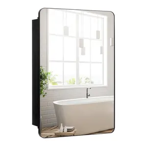 COSTWAY - 20 x30 Inch Multi-Functional Bathroom Mirror Cabinet with Adjustable Shelves-Black