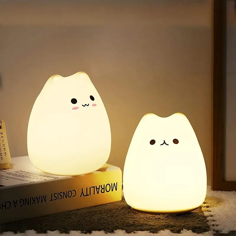 Fall Cute Cat LED Color Night Light, Desktop Atmosphere Bedside Lamp for Bedroom Decoration, LED Desktop Light for Party Festival Birthday Gift, Girls