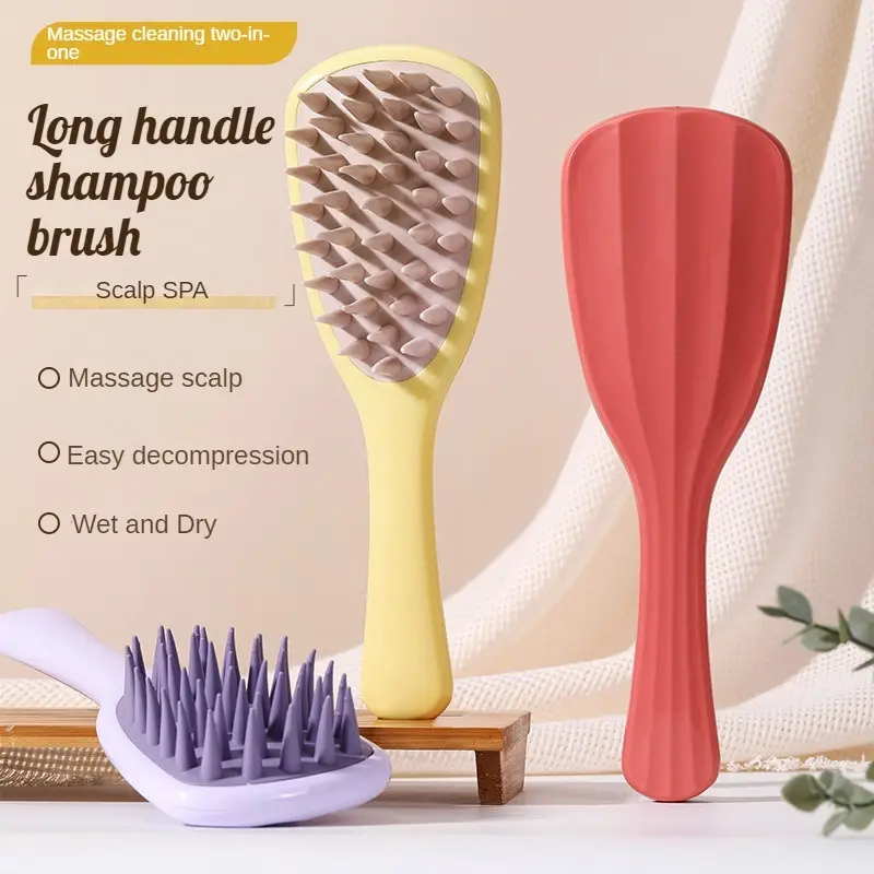 New Ginkgo biloba shampoo brush massager silicone coarse teeth with handle shampoo comb long handle shampoo magic