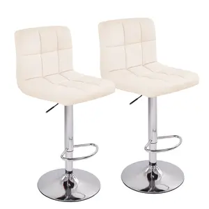 Set of 2 Beige PU Leather Bar Stools - Adjustable Height Swivel Stools with Backrest & Footrest, 300LBS Capacity, Modern Counter Height for Kitchen Island, Easy Clean