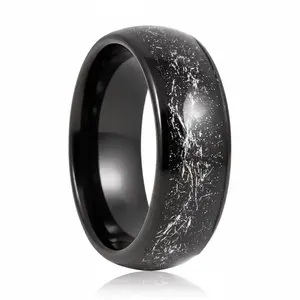 DOMINATOR | Black Tungsten Black Meteorite Inlay Domed Wedding Ring 8mm | Aydins