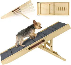 Upgraded Dog Ramp for Couch, Foldable Small Dog Pet Ramp for Low Bed, 5 Adjustable Height from 12'' to 20" Dog Stairs with Non-Slip Pad, 13.8" Wide Wooden Pet Steps for Dogs to Get on Bed Couch Car Cat Scratcher Ramp Sisal Sloped