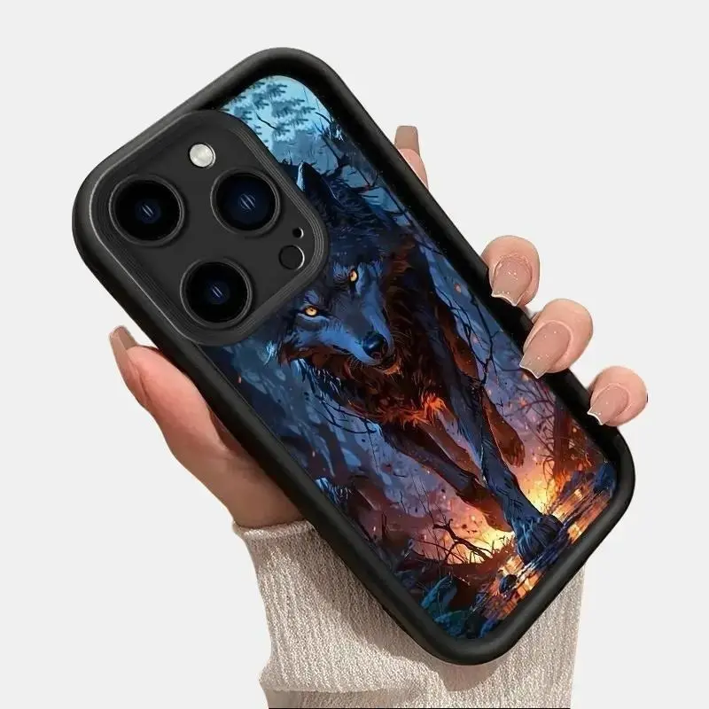 Walking Lone Wolf Animal Print TPU Liquid Silicone Smartphone Case - Skin-Safe TPU Casing, Slim-Fit Ultra-Thin Shockproof Anti-Scratch Cover, Protector for iPhone 11,12,13 Pro Max,14,15 Plus,16 Pro Max,17 - Teen Boys' Gift Accessory