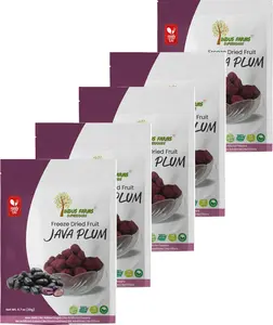 Indus Farms Superfoods Pure Freeze Dried Java Plum Fruit | Healthy Plum Snack | Exotic Garnish for Baking, Desserts & Smoothies | On The Go Treat | Delicious Bites for Travel, Camping, Hiking | No Additives | Pack of 5 (0.7 oz each)