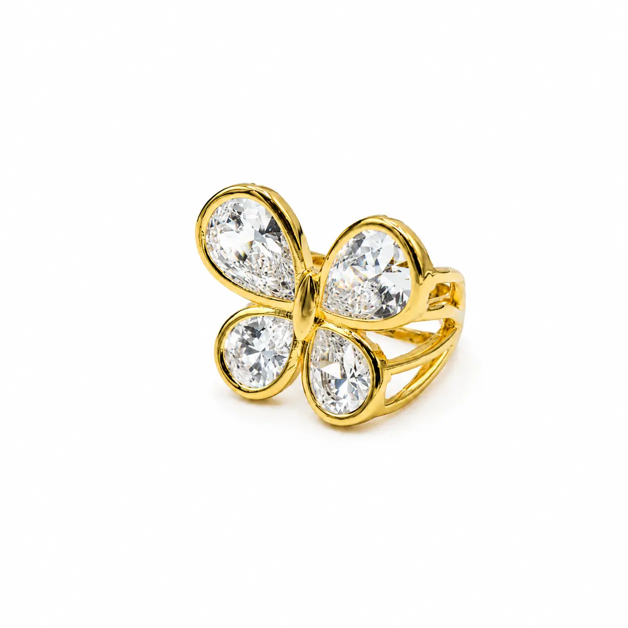 Explicit Clear Butterfly Ring