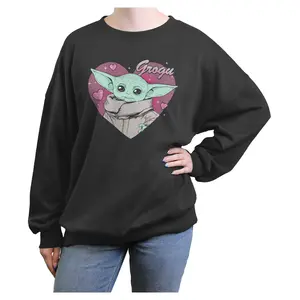 Junior's Star Wars: The Mandalorian Valentine's Day The Child Heart Portrait Sweatshirt