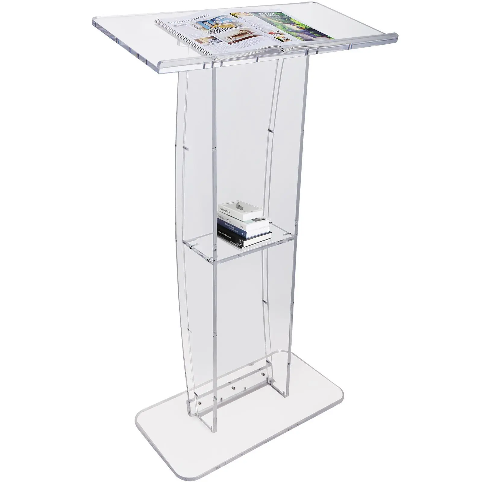 【summerfinds】VEVOR Acrylic Podium, 47" Clear Acrylic Podium Stand with Wide Reading Surface & Storage Shelf, Floor-standing Clear Pulpits Acrylic for Church Office School
