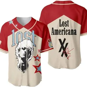 Lost Americana Vintage Baseball Jersey Retro USA Flag Graphic Button Up Shirt Streetwear Unisex Fan Apparel