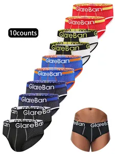 10pcs Pack Mesh Briefs Men's Sexy Athletic Underwear for Men Quick Drying Breathable Panties Confortable Underpants Male Fit Soft Boxer Shorts Box Slips