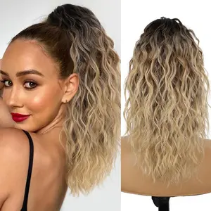 Ponytail Extension 18 Inch Curly Wavy Pony Tail Clip in Claw Short Ponytail Fluffy Natural Looking Synthetic Hairpiece for Women Girls Daily Use Easy To Go