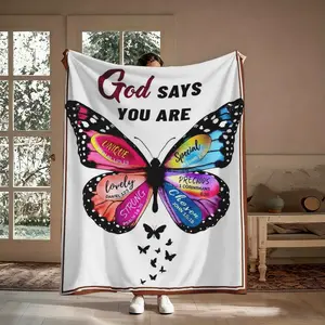 God Says You Are Unique Special Precious Flannel Throw Blanket, Rainbow Butterfly Bible Verse Chosen Strong Pattern Soft Warm Cozy Nap Blanket for Couch Bed Sofa, Christian Inspirational Gift for Her Girl Believer, Birthday Christmas Holiday Gift
