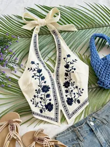 LUSHLACE Halter Backless Crop Top Floral Embroidered for Music Festivals