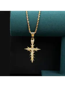 Popular hip-hop style dynamic and sparkling cross pendant necklace with twisted chain, simple alloy design