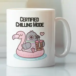 Certified Chilling Mode Funny Pigeon Mug 11oz Ceramic Boba Tea Flamingo Float Cup for Laid-Back Mornings & Relaxing Coffee Breaks Gift Ready