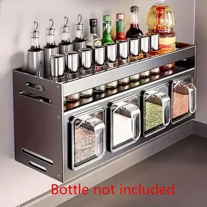 Wall-Mounted Spice Rack Organizer, Kitchen Storage Shelf No Drilling Required Durable Aluminum Space-Saving Essential for Home Dining Room Open Shelf Storage