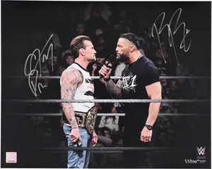 Roman Reigns & CM Punk WWE Autographed 16" x 20" In Ring Staredown Spotlight Photograph - Limited Edition of 100 - Fanatics Authentic Certified