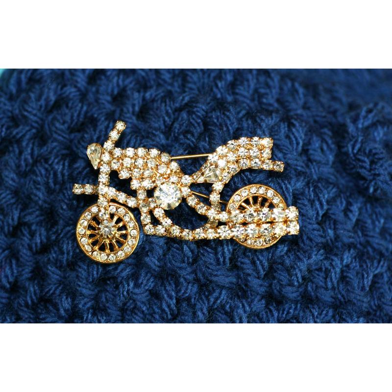 Vintage Rhinestone Motorcycle Spinning Wheels Gold Tone Brooch ...