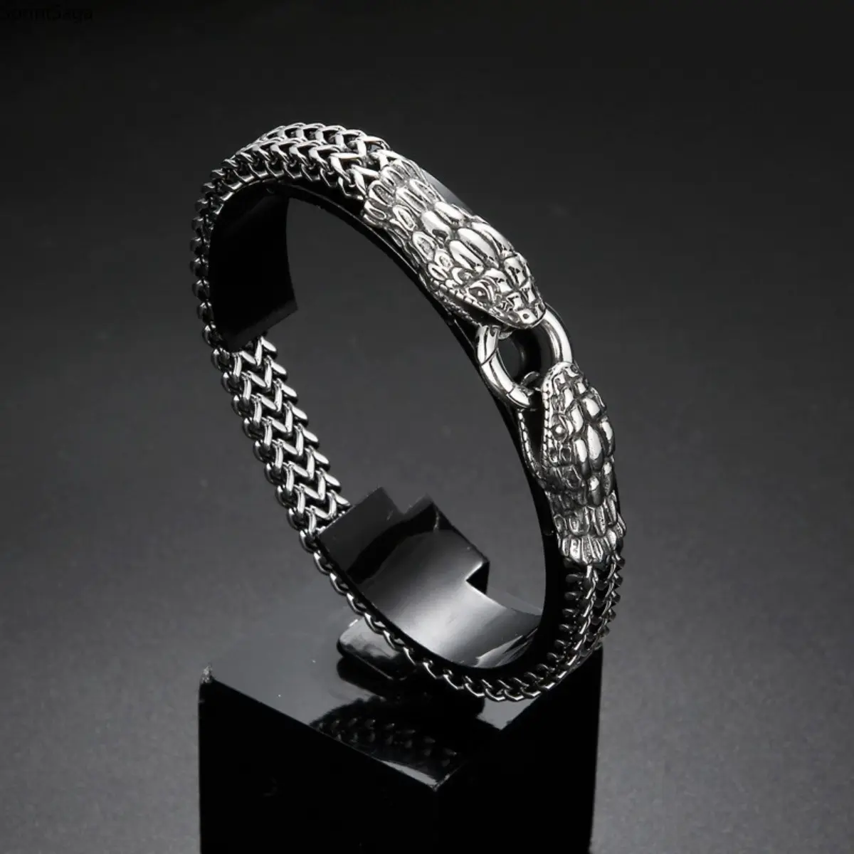New Trendy Personalized Woven Stainless Steel Double-Headed Snake Men's Bracelet, Retro Domineering Bag Charm, Sports & Outdoor Fan Shop Fashion Accessory