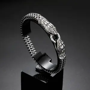 New trendy personalized woven jewelry retro domineering fashion stainless steel double-headed snake men's bracelet