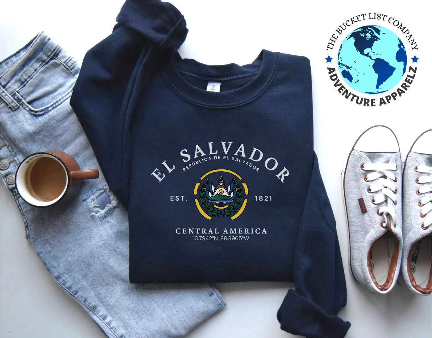 El Salvador Sweatshirt, El Salvador Flag Shirt, Central America, El Salvador Shirt, Pullover, Gift, Souvenir