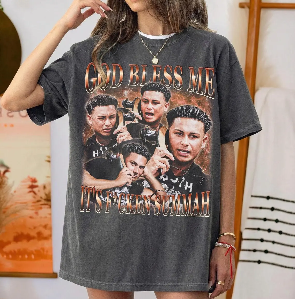 God Bless Me It'S Fcken Summah Shirt, Vintage Pauly D Shirt, Jersey Shore Graphic TShirt, Summer Party Fan Bootleg Tee