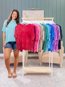 Zenana Washed Ribbed Short Sleeve Top With Pocket | S/M-2X/3X