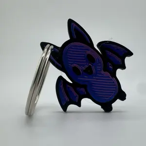 Wombat Keychain - Purple Striped Design with Circular Ring Attachment