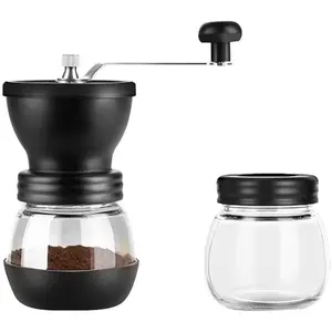 Manual Coffee Grinder with Ceramic Burr and Glass Container for Espresso Beans