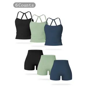 Women's 2-Piece Solid Tank Tops & High-Waist Above-the-Knee Shorts Set - Sleeveless, Backless, Breathable, Tummy-Control Sportswear for Yoga, Gym Workouts