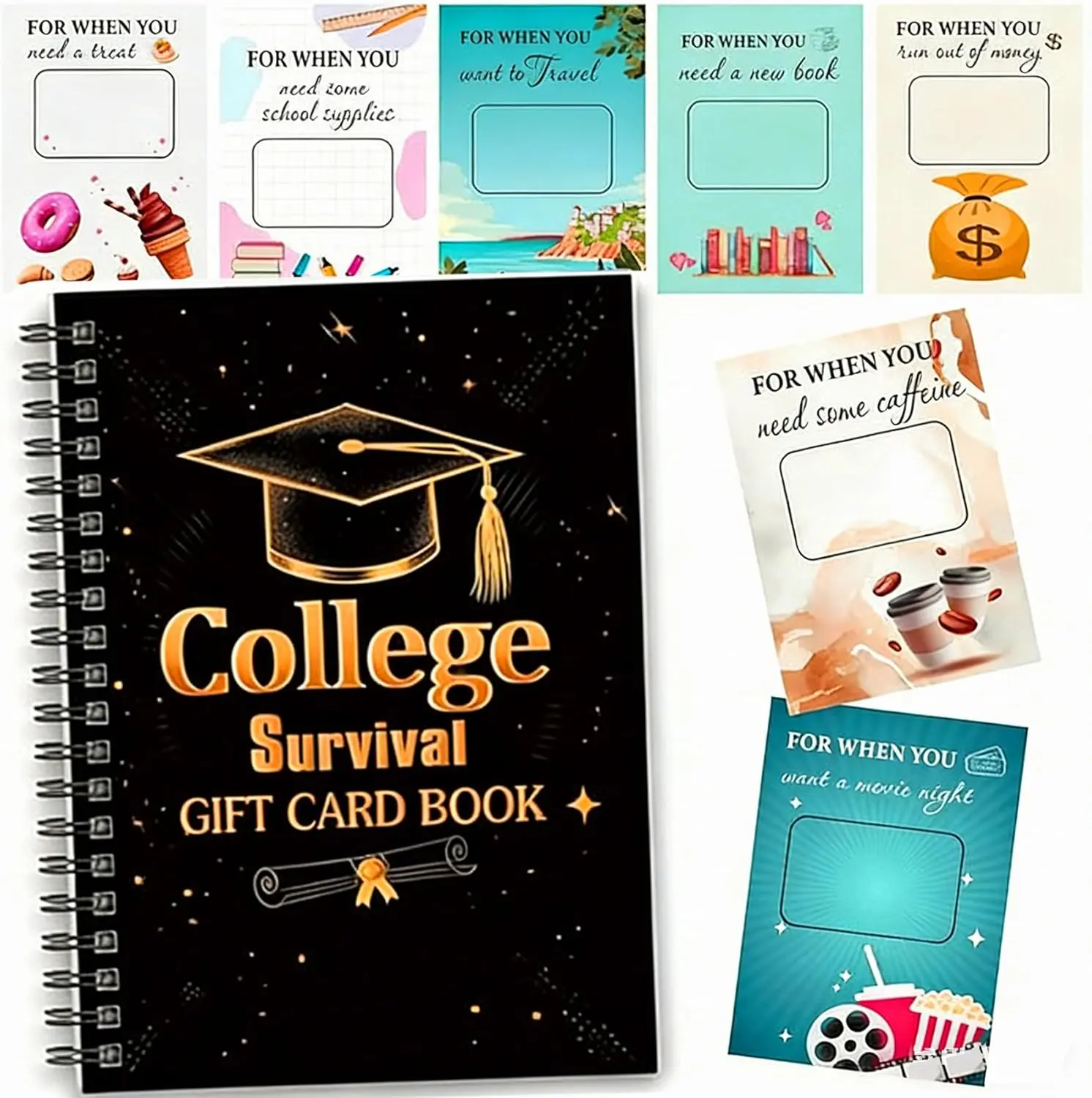 College Gift Card Book, 2026 College Survival Booklet Organizer 7 x 5 Inch Diy Spiral Bound Gift Card Book, DIY Personalized Gifts for  Friends, Students