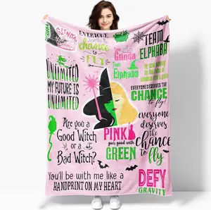 50'' x 40'' Witch Green Flannel Blanket, Elphaba Hat Glinda Magic Movie Land Blanket, Evil Gift Queen Throw Broom, All Seasons Warm Cozy Soft Blanket for Sofa Chair Bed Halloween Women Fans 5