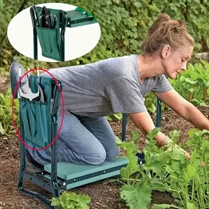 Garden Kneel Stool Side Bag Organizer, Durable Oxford Knife Holder, Washable Square Chair Organizer with 3 Pockets Portable for Lawn Care and Planting