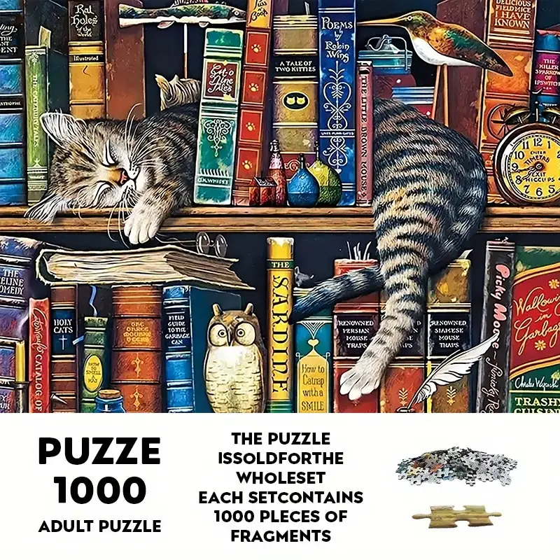 1000 Piece Large Paper Jigsaw Puzzle Set, Art Puzzles, Creative Puzzle, Cat Theme Unframed DIY Craft Kit, Durable Seamless Design, Perfect for Halloween Thanksgiving Easter Gifts