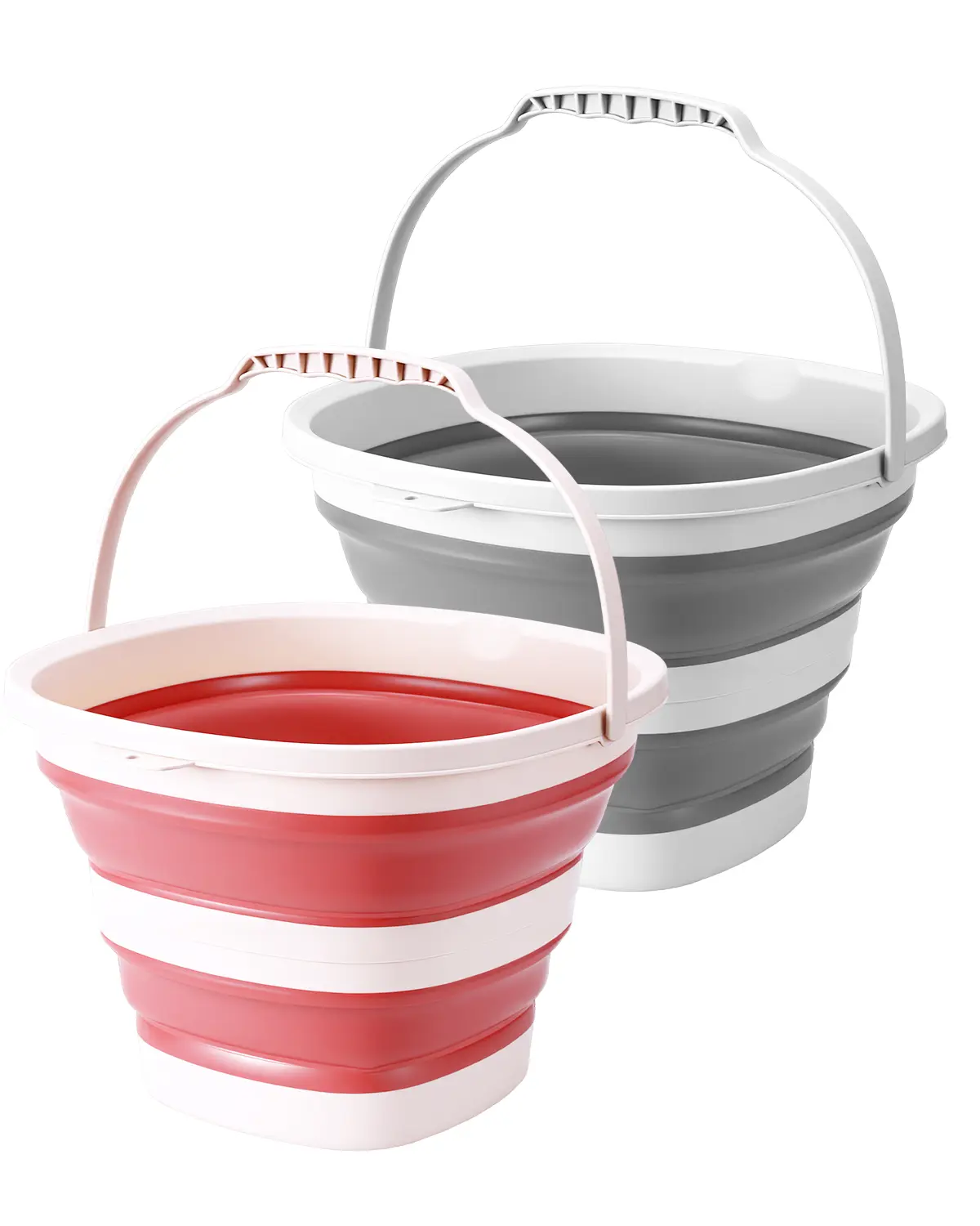 2-Pack 10L Collapsible Bucket Set with Handle, Foldable Household Basin for Outdoor Camping & Car Wash, Portable Organiser Pail for Bathroom & Kitchen Cleaning Supplies (Wall-Mountable Compatible)